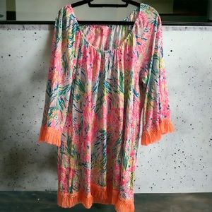 Lilly Pulitzer Getaway Cover Up Dress Fan Sea Print Size Large 🏝️🏝️☀️